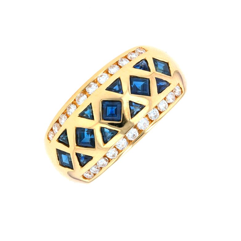 Bague diamants 0.44 carat et saphirs 1.48 carat or jaune 9.94g Comme neuf -  reconditionné disponible sur Gemme Les Bijoux